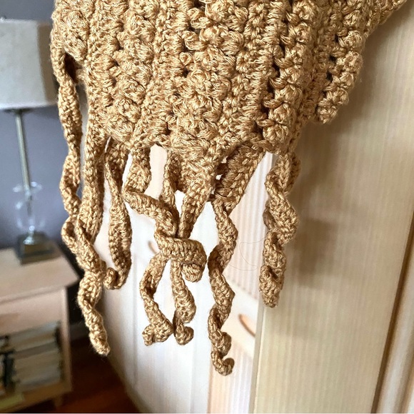 Zara studio crochet knit fringed two tone sweater honey tan - Picture 7 of 11